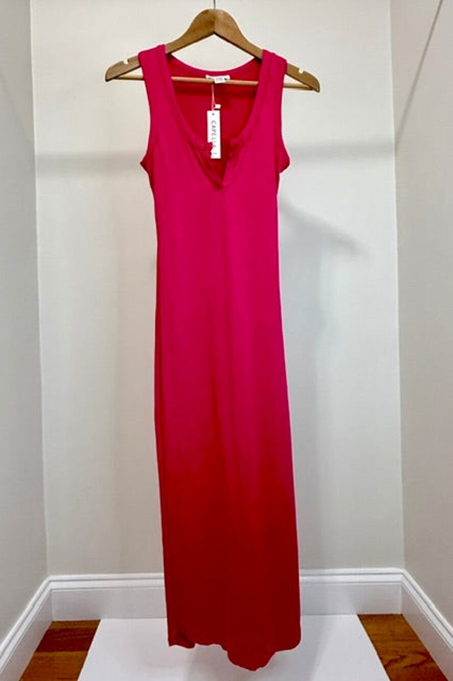 Capella USA Stretch V-Neck Maxi Dress โ Hot Pink SzL NWT